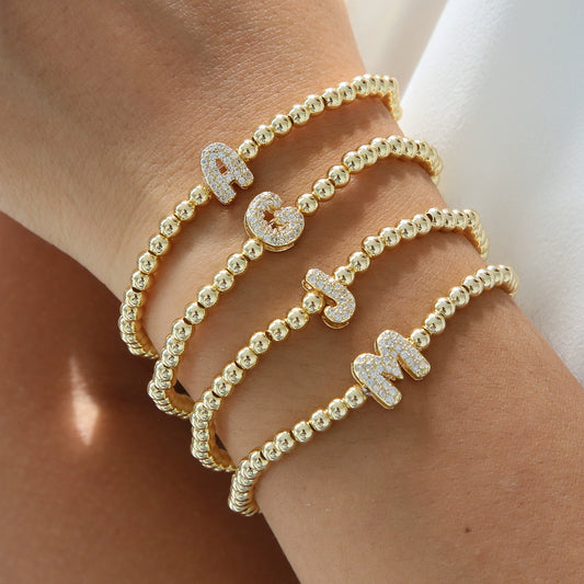 Wholesale Women's Copper Beaded Stringline Bracelet With Microinlaid Letters Numbers Text And Electroplating Treatment