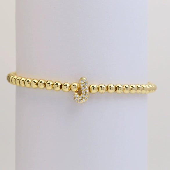 Wholesale Women's Copper Beaded Stringline Bracelet With Microinlaid Letters Numbers Text And Electroplating Treatment