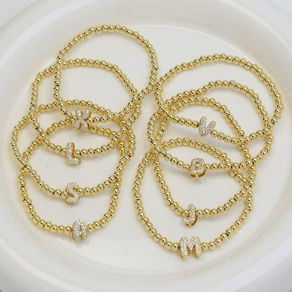 Wholesale Women's Copper Beaded Stringline Bracelet With Microinlaid Letters Numbers Text And Electroplating Treatment
