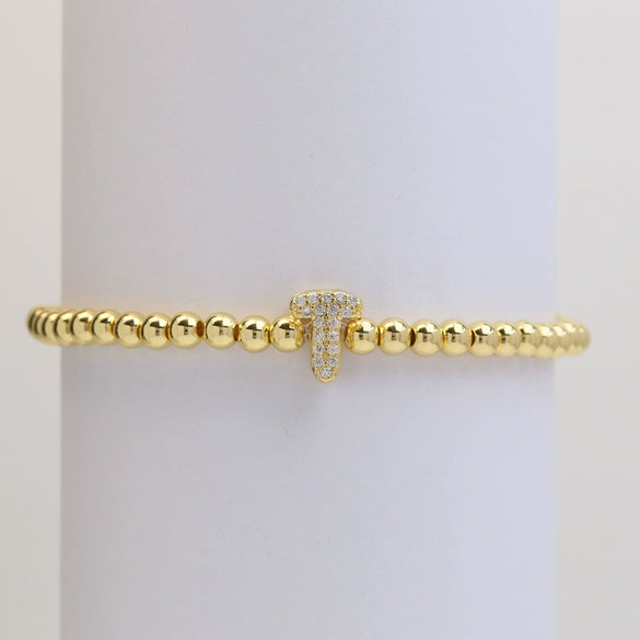 Wholesale Women's Copper Beaded Stringline Bracelet With Microinlaid Letters Numbers Text And Electroplating Treatment