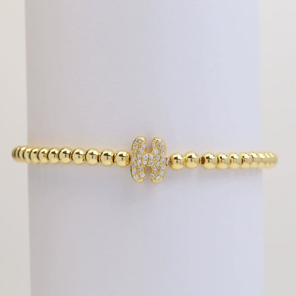 Wholesale Women's Copper Beaded Stringline Bracelet With Microinlaid Letters Numbers Text And Electroplating Treatment