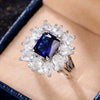 Wholesale Women's Copper Blue Zircon Ring Inlaid With Diamond And Featuring Flower Design