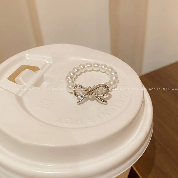 Wholesale Women's Copper Bow Beaded Finger Ring With Electroplating Design