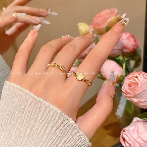 Wholesale Women's Copper Bow Heart Shape Open Ring Electroplated Hand Jewelry