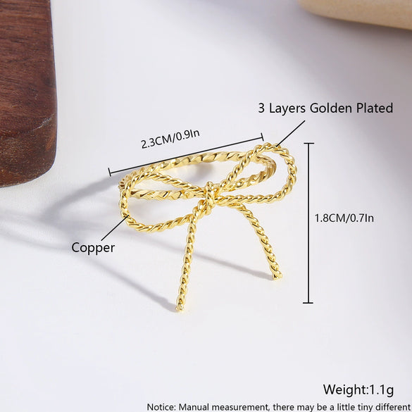 Wholesale Women's Copper Bow Twist Ring With Electroplating Sweet Minimalist Style