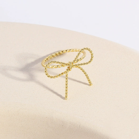 Wholesale Women's Copper Bow Twist Ring With Electroplating Sweet Minimalist Style