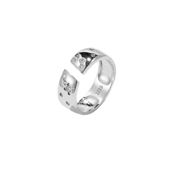 Wholesale Women's Copper Brushed Diamondencrusted Geometric Opening Ring With Platinum And 18K Gold Electroplating Light Luxury Highend Cool Style