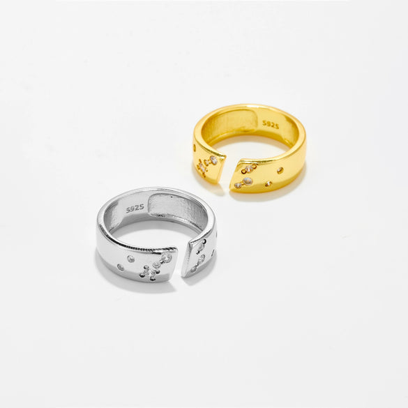 Wholesale Women's Copper Brushed Diamondencrusted Geometric Opening Ring With Platinum And 18K Gold Electroplating Light Luxury Highend Cool Style