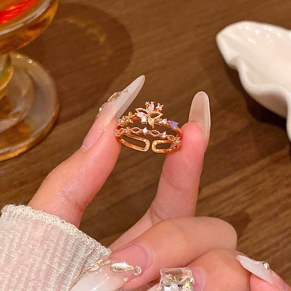 Wholesale Women's Copper Butterfly And Bow Open Ring With Electroplating Processing