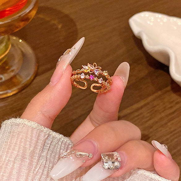 Wholesale Women's Copper Butterfly And Bow Open Ring With Electroplating Processing