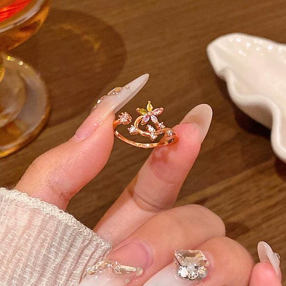 Wholesale Women's Copper Butterfly And Bow Open Ring With Electroplating Processing