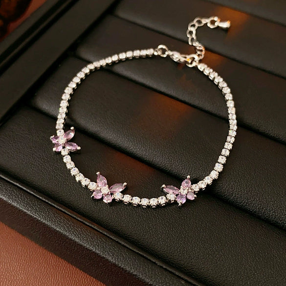 Wholesale Women's Copper Butterfly Animal Zodiac Zirconia Inlayed Bracelet With Light Luxury Niche Cold Wind Personality Joker Temperament