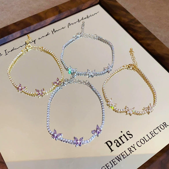 Wholesale Women's Copper Butterfly Animal Zodiac Zirconia Inlayed Bracelet With Light Luxury Niche Cold Wind Personality Joker Temperament