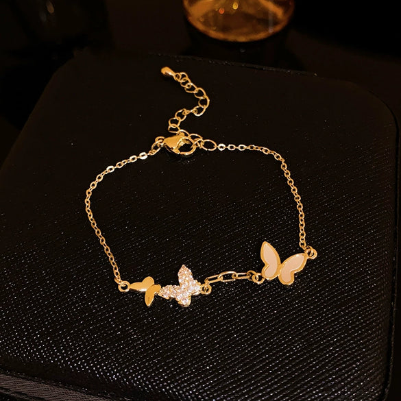 Wholesale Women's Copper Butterfly Animal Zodiac Zirconia Inlayed Bracelet With Light Luxury Niche Cold Wind Personality Joker Temperament