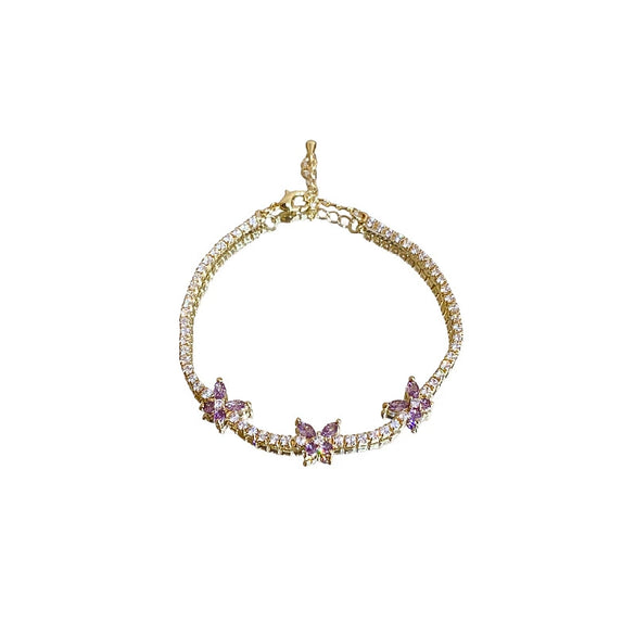 Wholesale Women's Copper Butterfly Animal Zodiac Zirconia Inlayed Bracelet With Light Luxury Niche Cold Wind Personality Joker Temperament