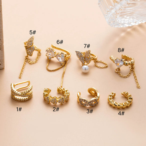 Wholesale Women's Copper Butterfly Cartilage Ear Clip Microinlaid Zircon Geometric Electroplated Fashion Ear Clip