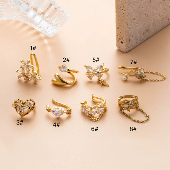Wholesale Women's Copper Butterfly Cartilage Ear Clip Microinlaid Zircon Geometric Electroplated
