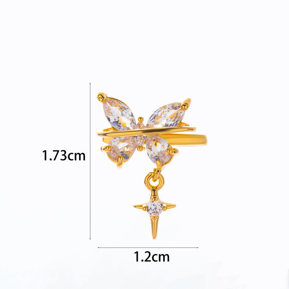 Wholesale Women's Copper Butterfly Cartilage Ear Clip Microinlaid Zircon Geometric Electroplated