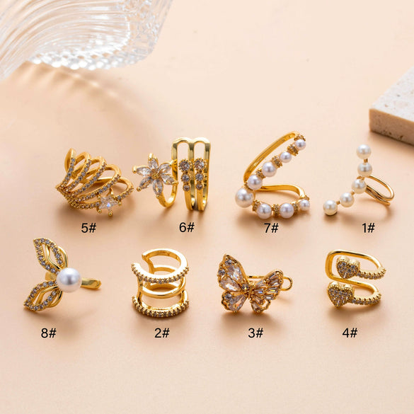 Wholesale Women's Copper Butterfly Cartilage Ear Clip With Microinlaid Zircon And Geometric Pattern Electroplated