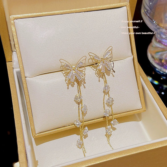 Wholesale Women's Copper Butterfly Earrings Inlaid Zircon Animals Style