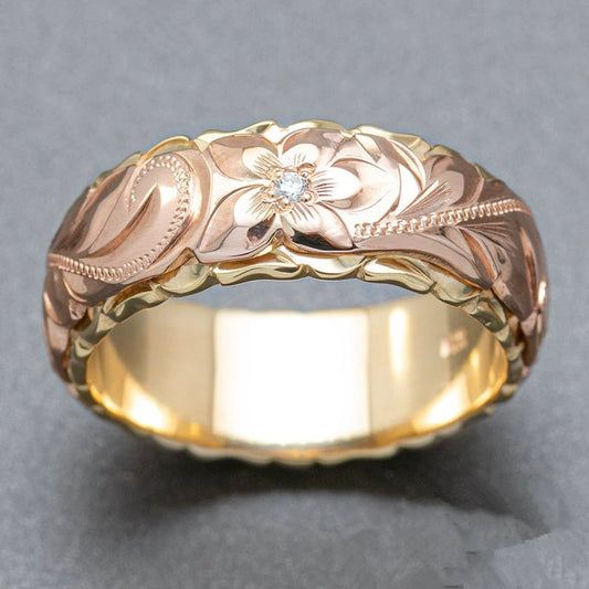 Wholesale Women's Copper Carved Flower Ring With Electroplating