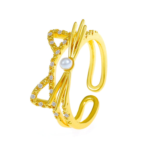 Wholesale Women's Copper Cat Geometric Open Finger Ring With Diamond Encrustment