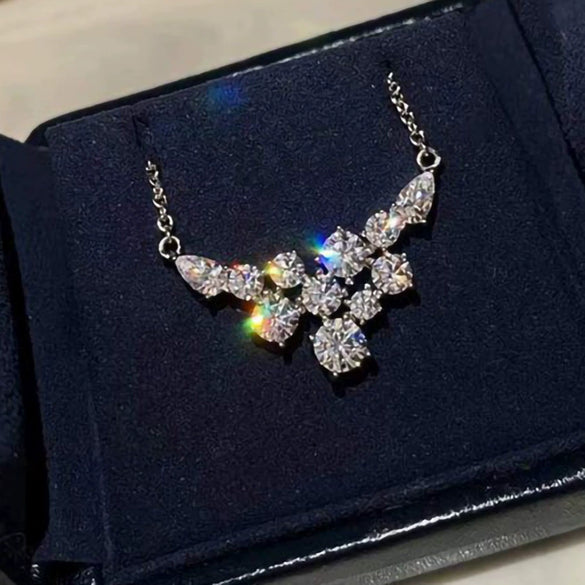 Wholesale Women's Copper Clavicle Necklace With Mixed Gem Inlay And Inlaid Zircon Round Pear And Drop Shaped Geometric Style