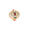 Wholesale Women's Copper Cloisonne Ring With Geometric Pattern Inlaid With White Jade And South Red Jade Using Ancient Method