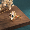 Wholesale Women's Copper Cloisonne Ring With Geometric Pattern Inlaid With White Jade And South Red Jade Using Ancient Method