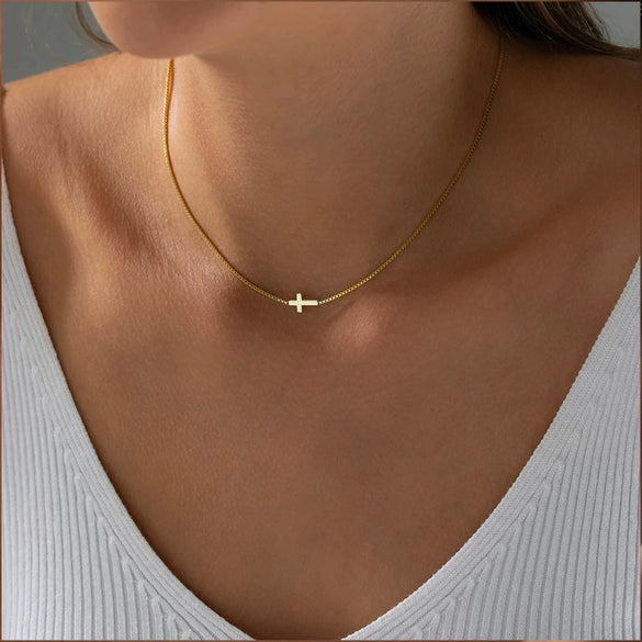 Wholesale Women's Copper Cross Necklace With Geometric Design And 14K Goldplated Electroplating
