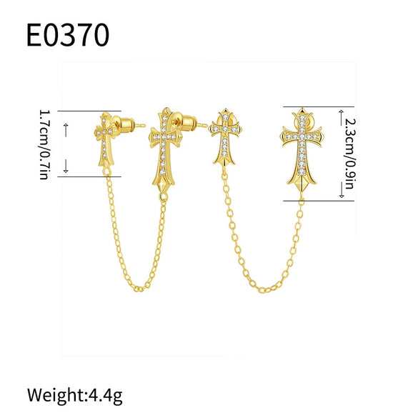 Wholesale Women's Copper Cross Pendant Chain Earrings With Geometric Pattern And Electroplating Treatment