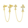 Wholesale Women's Copper Cross Pendant Chain Earrings With Geometric Pattern And Electroplating Treatment