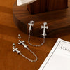 Wholesale Women's Copper Cross Pendant Chain Earrings With Geometric Pattern And Electroplating Treatment