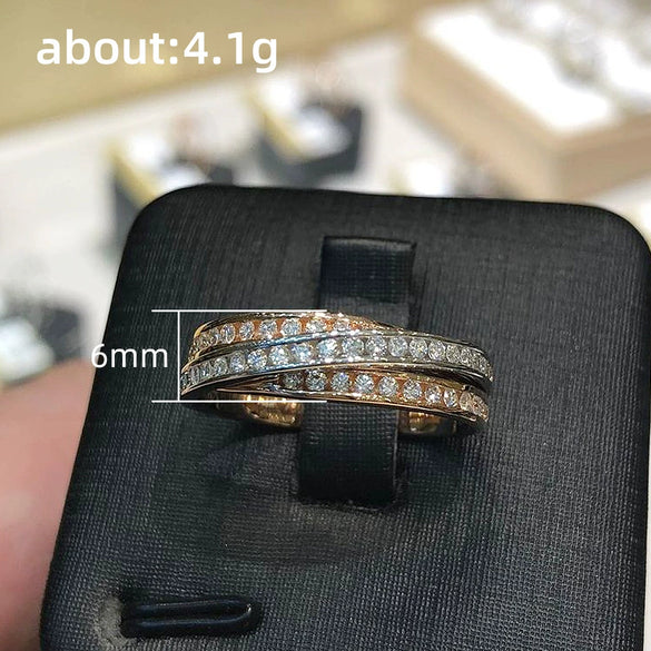 Wholesale Women's Copper Cross Ring With Microinlaid Zircon And Twocolor Electroplating In Geometric Style