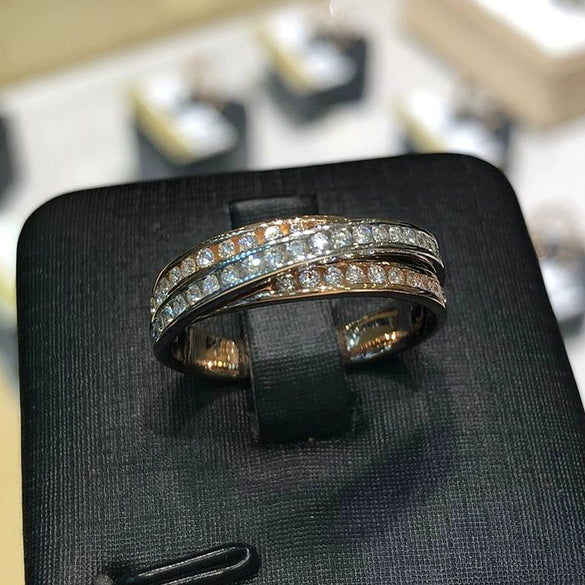 Wholesale Women's Copper Cross Ring With Microinlaid Zircon And Twocolor Electroplating In Geometric Style