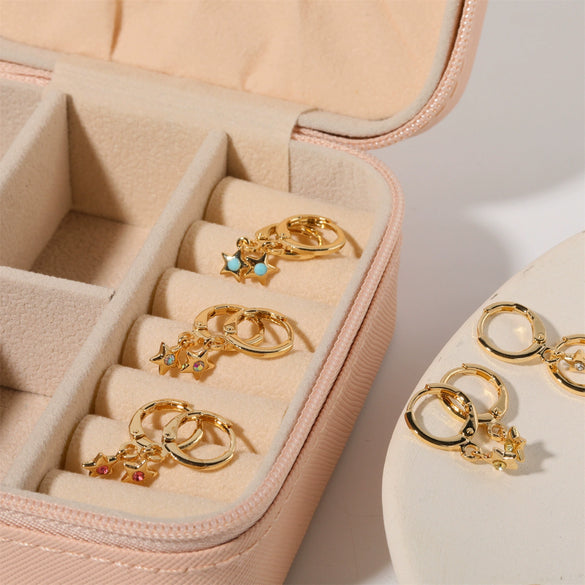 Wholesale Women's Copper Diamond Treatment Star Earrings With Five Pointed Star Design