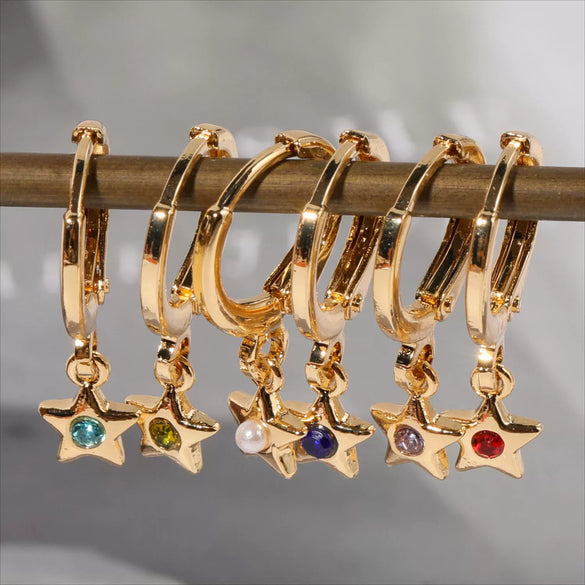 Wholesale Women's Copper Diamond Treatment Star Earrings With Five Pointed Star Design