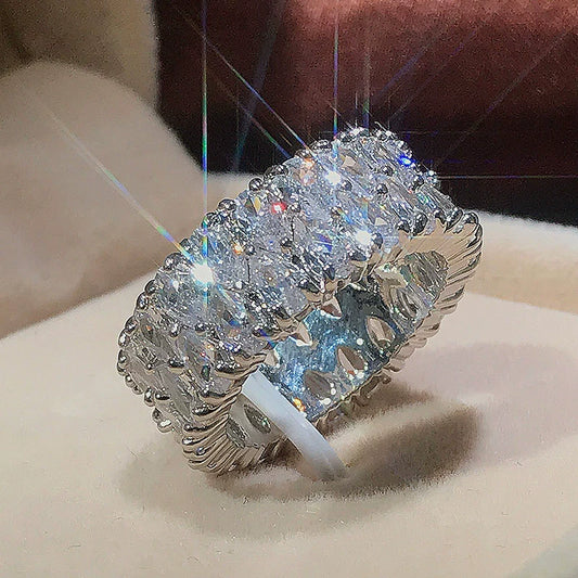 Wholesale Women's Copper Double Row Drop Shaped Geometric Zircon Ring