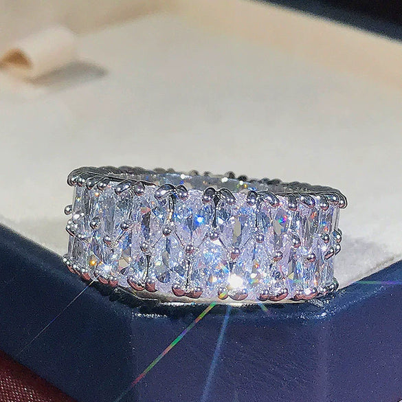 Wholesale Women's Copper Double Row Drop Shaped Geometric Zircon Ring