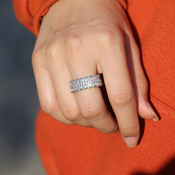 Wholesale Women's Copper Double Row Drop Shaped Geometric Zircon Ring
