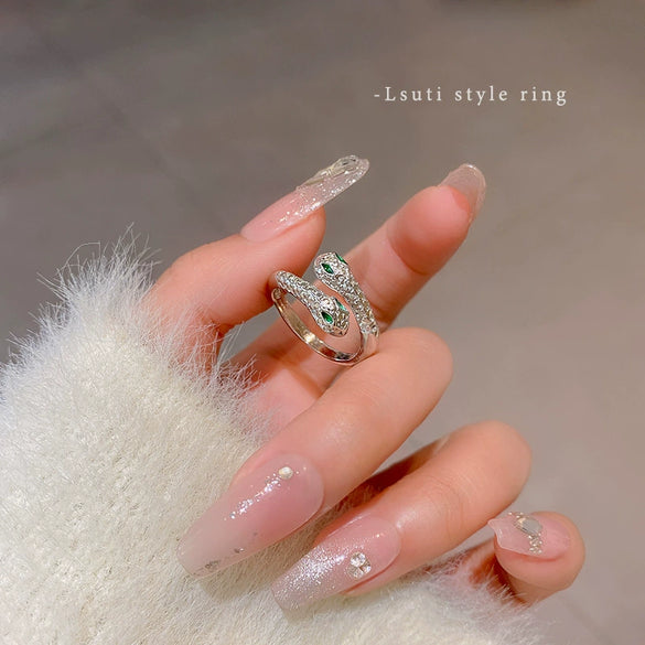 Wholesale Women's Copper Doubleheaded Snake Ring With Electroplating Light Luxury Niche Design Animal Zodiac Pattern