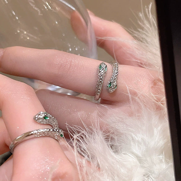Wholesale Women's Copper Doubleheaded Snake Ring With Electroplating Light Luxury Niche Design Animal Zodiac Pattern
