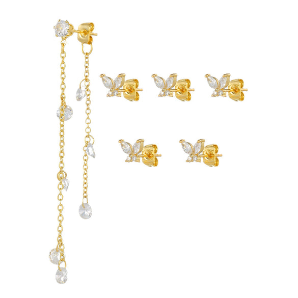 Wholesale Women's Copper Drop Shape Zirconia Butterfly Tassel Pendant Earrings Sweet Style