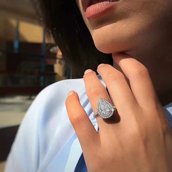 Wholesale Women's Copper Drop Shaped Zircon Ring Fashion Jewelry