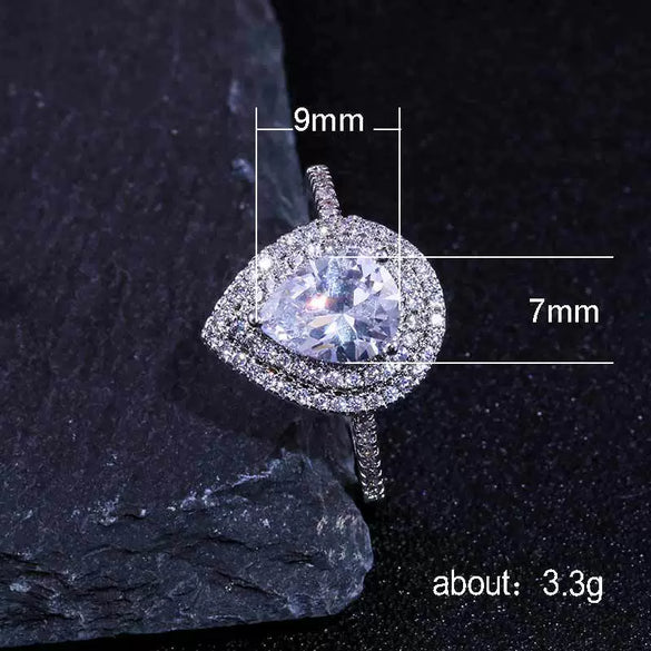 Wholesale Women's Copper Drop Shaped Zircon Ring Fashion Jewelry