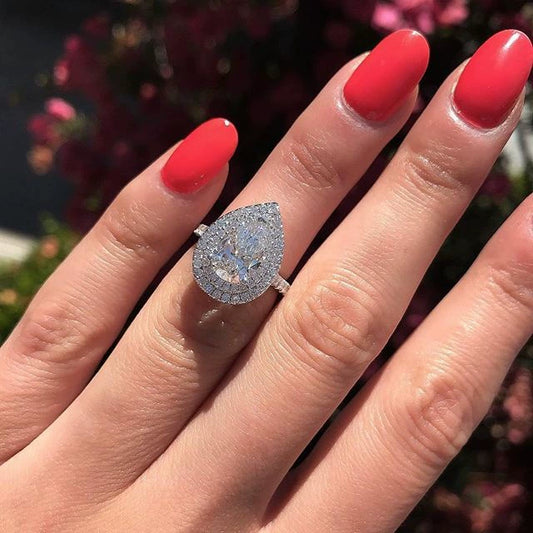 Wholesale Women's Copper Drop Shaped Zircon Ring Fashion Jewelry
