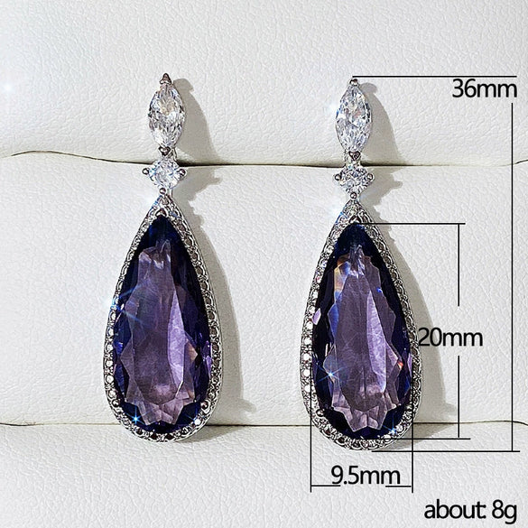Wholesale Women's Copper Dropshaped Zircon Microinlaid Long Earrings For Bridal And Dinner Accessories