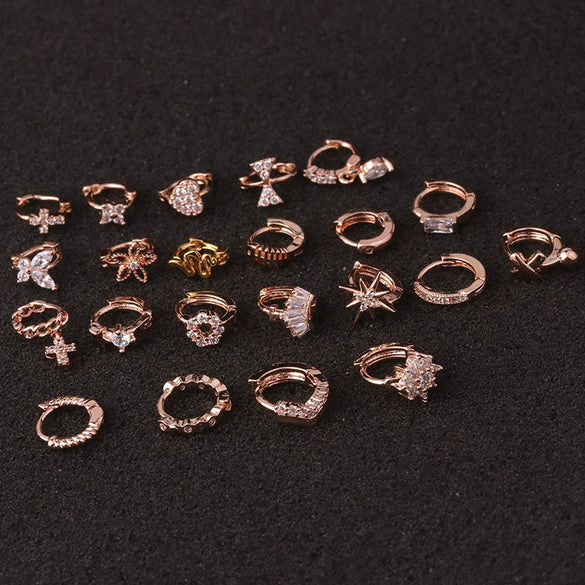 Wholesale Women's Copper Ear Bone Piercing Earrings With Flower Pattern And Inlaid Zircon