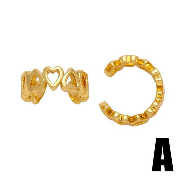 Wholesale Women's Copper Ear Clip Earrings Loveshaped Heart Star Geometric Electroplated
