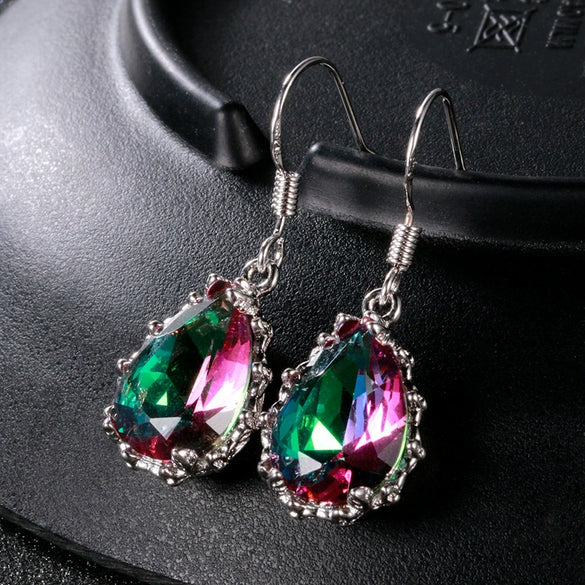 Wholesale Women's Copper Ear Jewelry Retro Style Inlaid Crystal Drop Shape